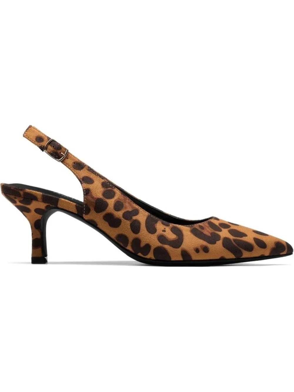 Womens Leopard Faux Leather Kitten Slingback Low Heels Casual Dress Shoes Pumps